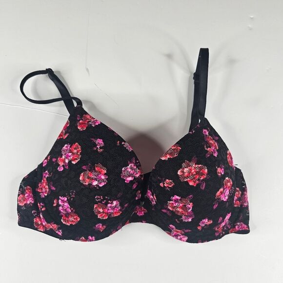 Pink Victoria's Secret floral lace wear everywhere push up bra size 34B - Picture 1 of 8